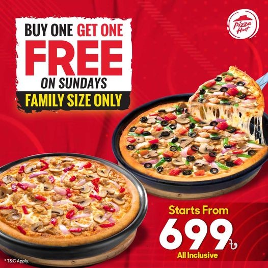 Pizza Hut Bangladesh's Sunday Buy 1 Get 1 Free Family Pizza Deal!