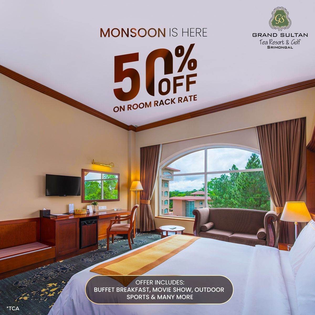 Monsoon Vacation Offer at Grand Sultan Tea Resort & Golf: 50% Off!