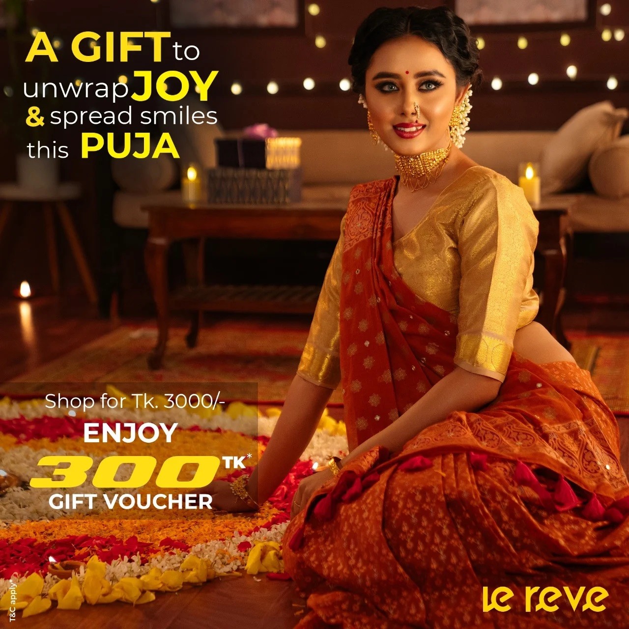 Celebrate Puja 2024 with Le Reve: Tk 300 Gift Voucher on Tk 3000 Purchase